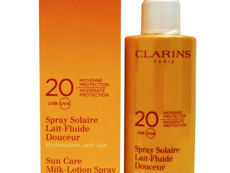 Clarins Sun Care Milk-Lotion Spray Moderate Protection UVB UVA 20, 5.3 oz. For Sale